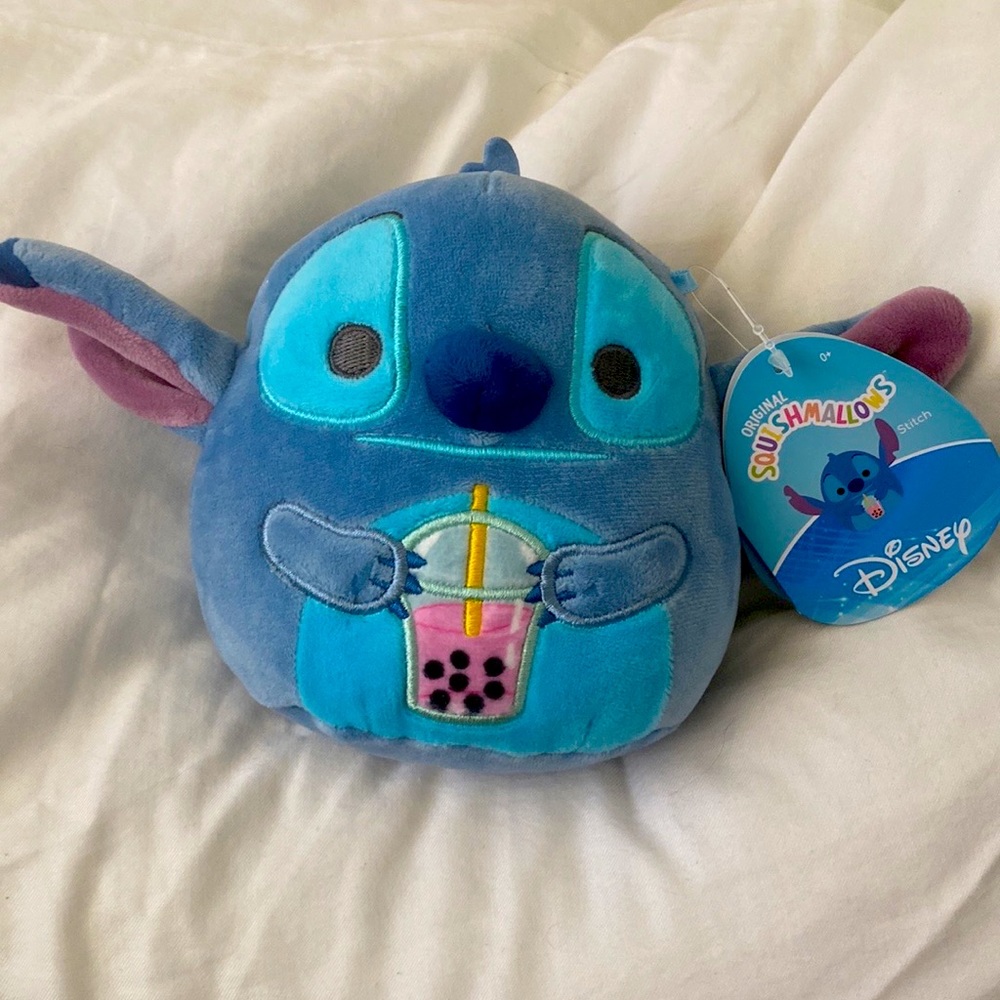 Stitch squishmallow with a boba bwnt